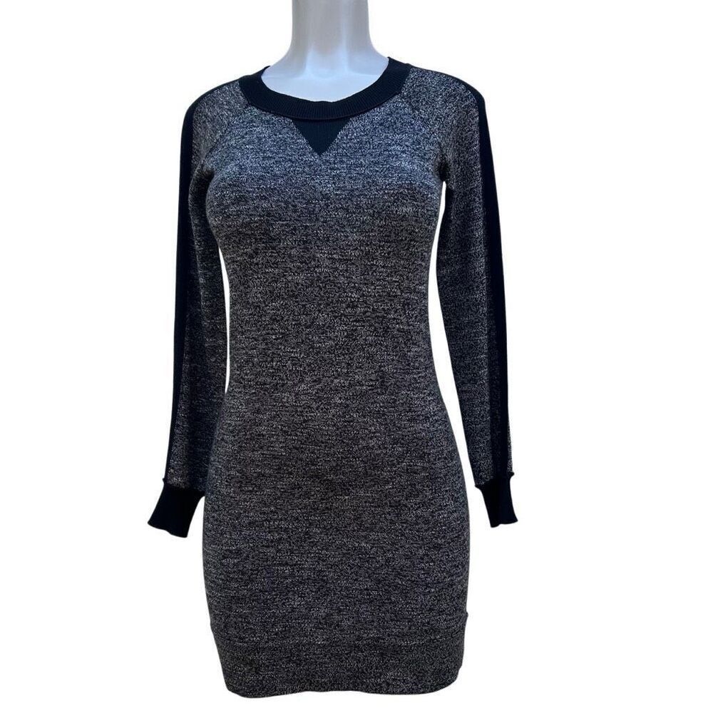 Max Studio Sweater Dress Women's XS Black & Cream Marked Knit Long Sleeve Mini
